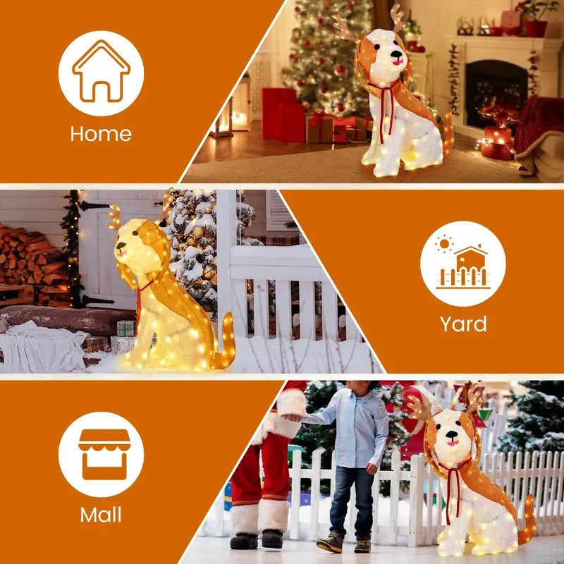 Lighted Christmas Puppy Decoration — Indoor/Outdoor LED-Illuminated Dog Figurine