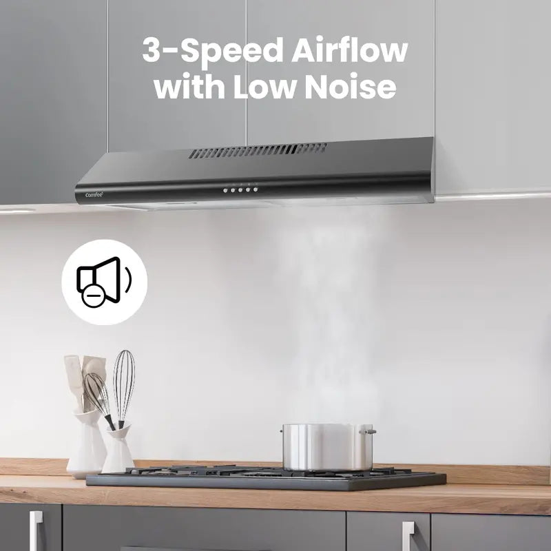 COMFEE’ 30″ Under-Cabinet Range Hood  Slim Ducted/Ductless Vent with Reusable Stainless Filter
