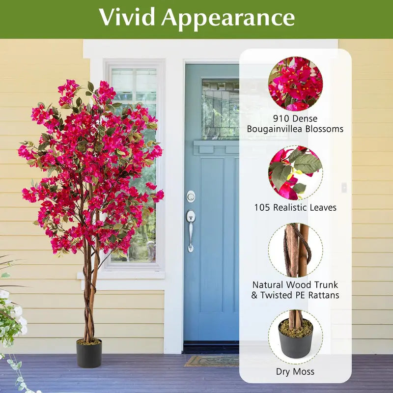 6-Foot Bougainvillea Artificial Tree  Lifelike Indoor or Patio Plant Decor