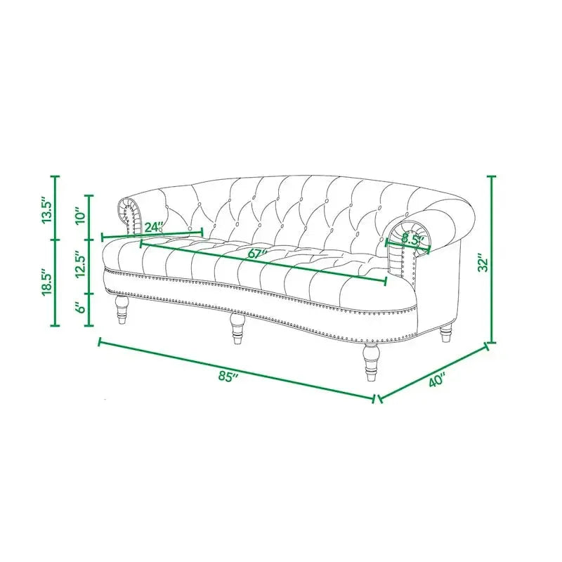 La Rosa 84″ Mid-Century Velvet Chesterfield Sofa  Tufted Upholstered Sectional Couch