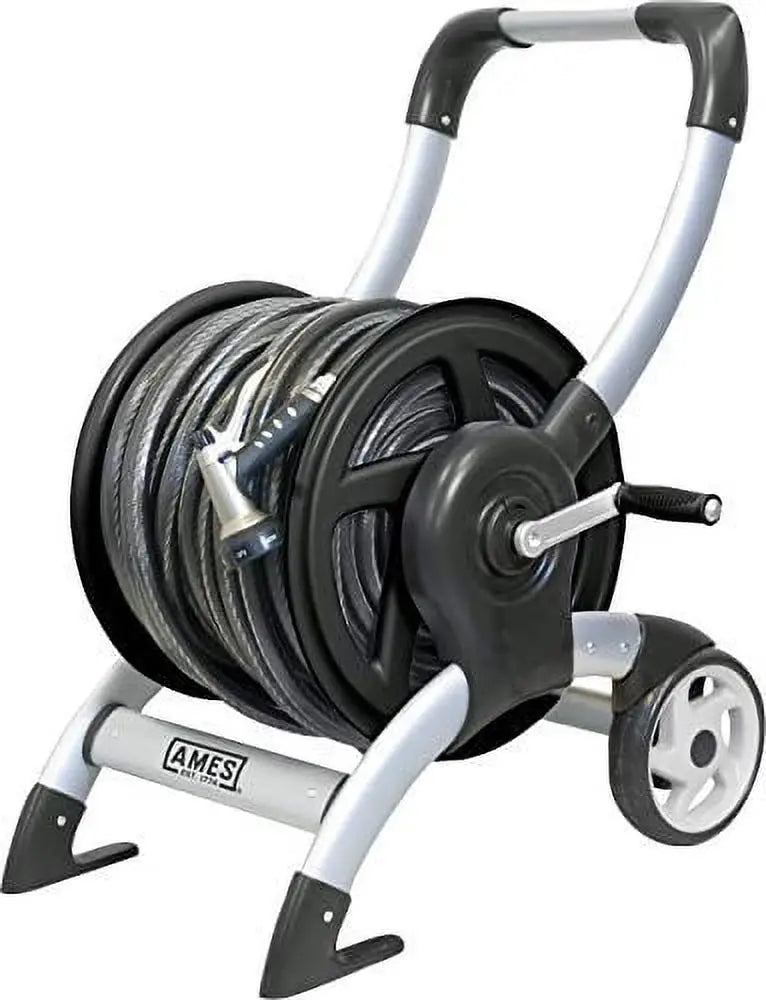 Ames Aluminum Hose Reel Cart  Silver, Holds Up to 200 Ft. of Hose, Durable & Mobile Design