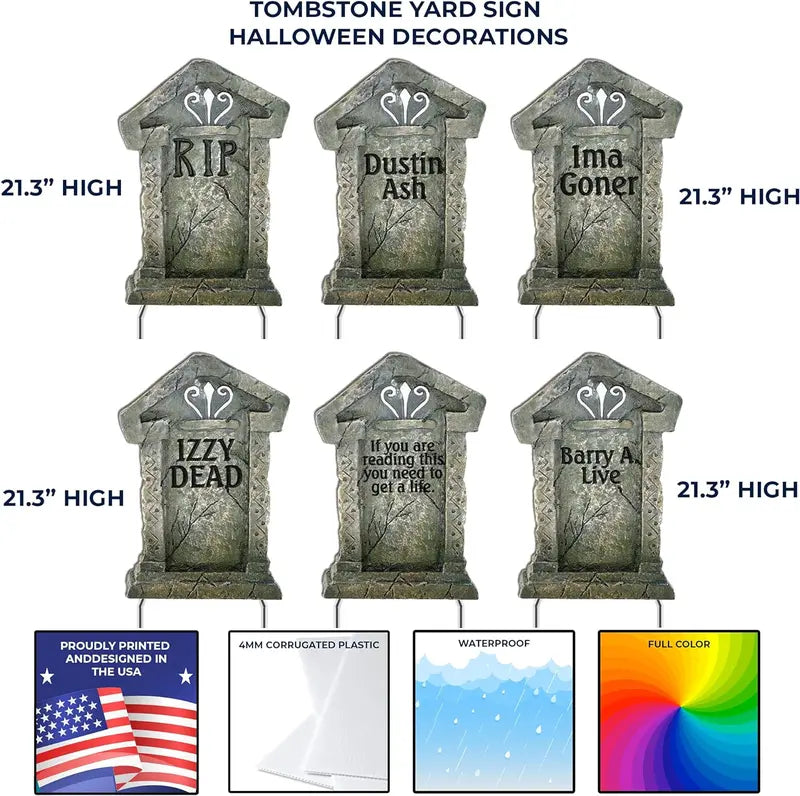 Set of 12 Spooky Halloween Tombstone Decorations for Cemetery Displays