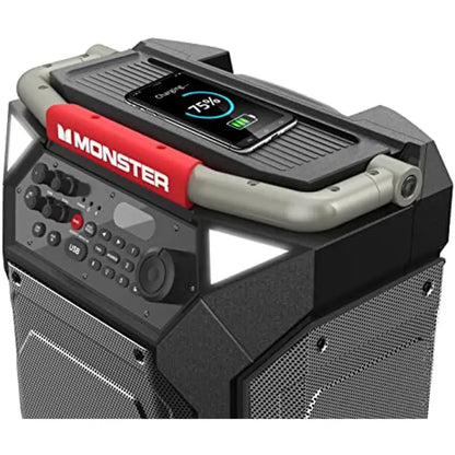 Monster Rockin’ Roller 270 Portable Indoor/Outdoor Wireless Speaker, 200 Watts, Up to 100 Hours Playtime, IPX4 Water Resistant, Qi Charger, Connect to Another TWS Speaker (Slate)