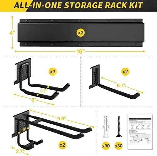 48″ Adjustable Wall-Mount Tool Organizer for Garage, Yard, & Garden  440lbs Capacity, Metal Hooks