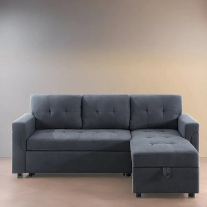 Reversible L-Shaped Sectional Sofa with Hidden Chaise Storage and Pull-Out Sleeper Function