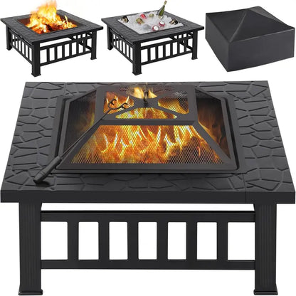 Yaheetech 32-Inch Square Fire Pit Table  Multifunctional Outdoor Heating Unit for Patios, Gardens, Camping & Picnics