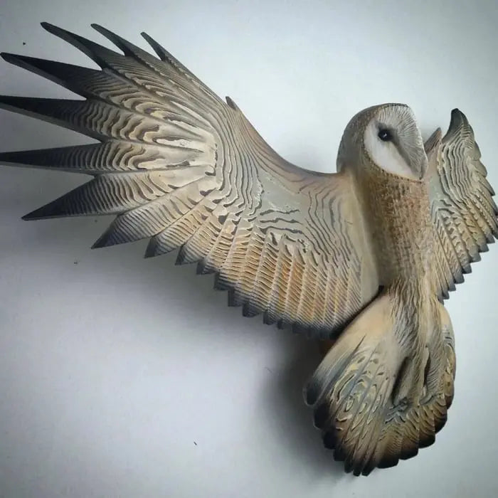 TimberHaven Wooden Owl Wall Art  ‘Majestic’ Carved Bird Decor in Natural Wood Finish