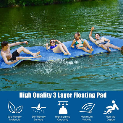 12′ x 6′ Floating Water Mat  Triple-Layer XPE Foam Pad for Pool or Lake Use