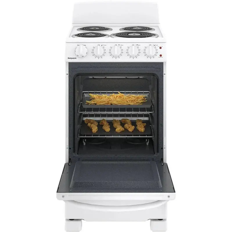 20-Inch Freestanding Electric Oven  Four-Zone Cooktop, White Appliance, Compact Kitchen Range