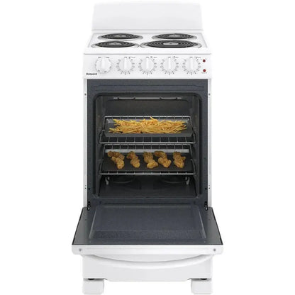20-Inch Freestanding Electric Oven  Four-Zone Cooktop, White Appliance, Compact Kitchen Range