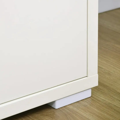 Minimalist White Sideboard Buffet Cabinet — 4-Door Storage Unit with Adjustable Interior Shelving for Modern Kitchens