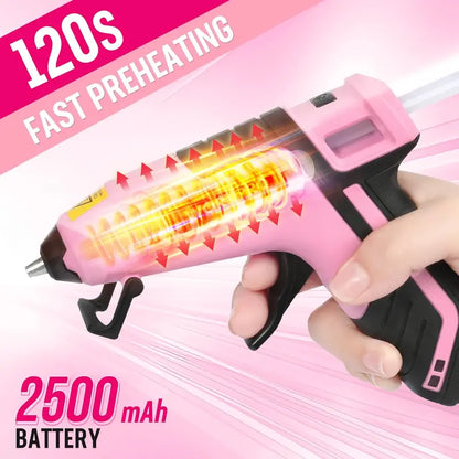 WORKPRO Enhanced 3.6V Cordless Hot Glue Gun — 20 Mini Glue Sticks, Pink Ribbon Edition