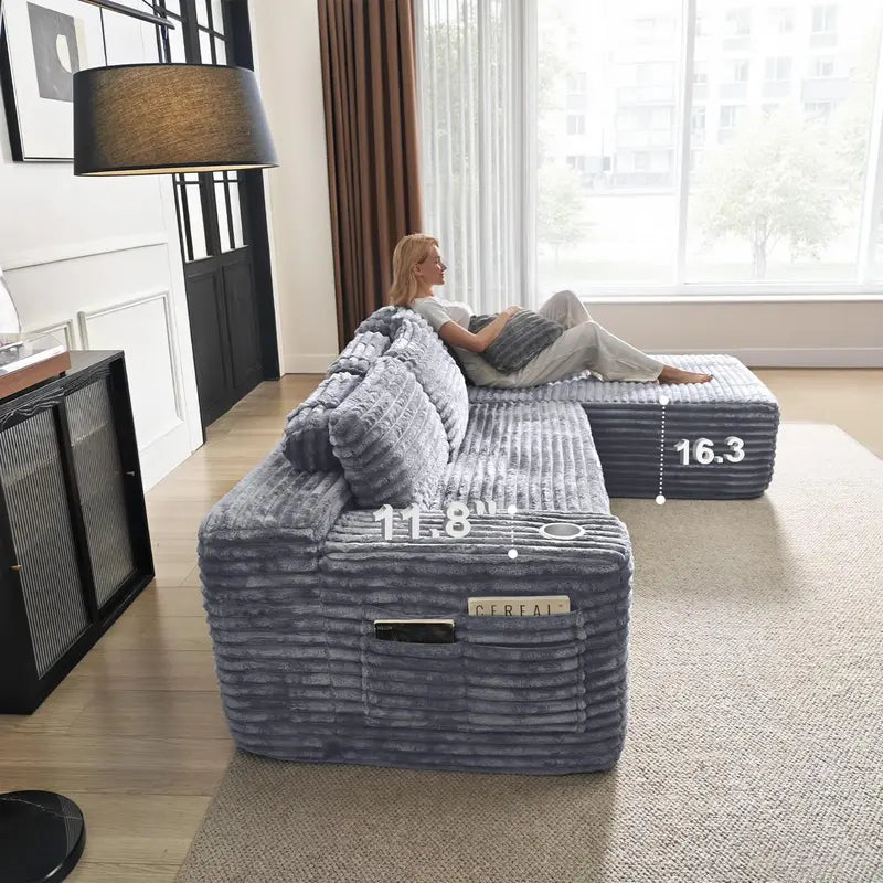 L-Shaped Cloud Sectional Sofa: Reclining Modular Design with Built-In Cup Holders & Plush Seating
