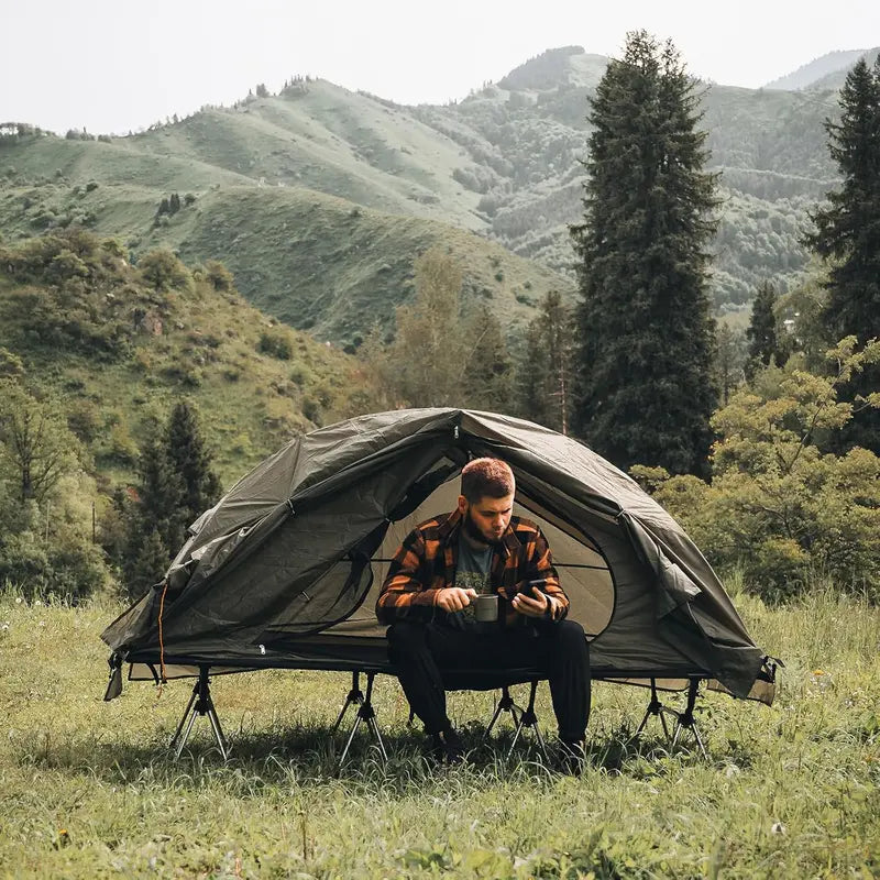 1-Person Off-Ground Cot Tent Combo  Waterproof, Elevated Sleeping System with Quick-Setup Design
