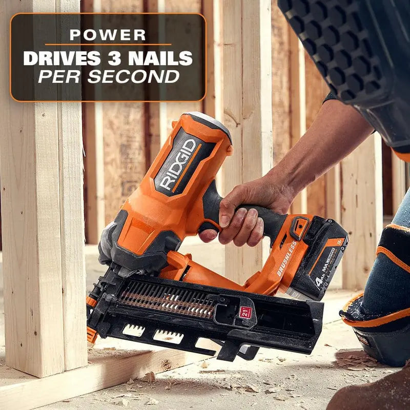 RIDGID 18V Brushless Cordless 21¡ã 3-1/2 in. Framing Nailer Kit with 4.0 Ah Battery and Charger R09894KN