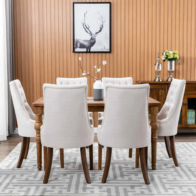 Wingback Fabric Dining Chair Set (2-Piece)  Tufted Beige Chairs for Dining Room, Kitchen, or Living Area