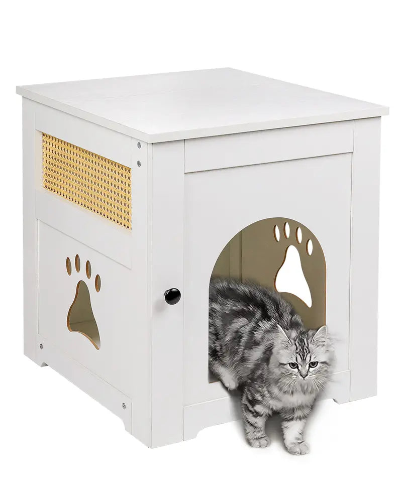 WellMall Cat Litter Box Enclosure, Cat House Side Table,Night Stand Pet House, Indoor Cat House-White