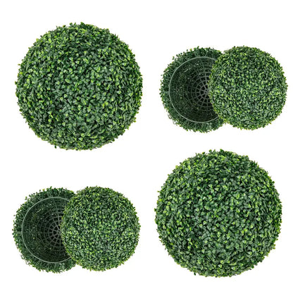 Set of Two 16-Inch Faux Boxwood Topiaries  Compact Round Hedge Balls for Weddings &amp; Home Styling