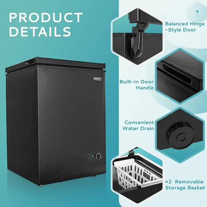 EUHOMY 3.5 Cu. Ft Chest Freezer — Compact Deep Freezer with Removable Basket, 7-Level Thermostat, Energy-Efficient Design
