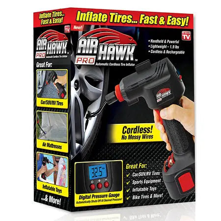 Air Hawk Pro Cordless Tire Inflator with LED Gauge & Rechargeable Battery  Compact, Automatic & Rechargeable
