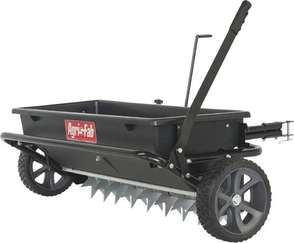 100-LB Traction-Drive Broadcast Seeder & Sprayer  Heavy-Duty Black Utility Spreader for Lawns and Fields