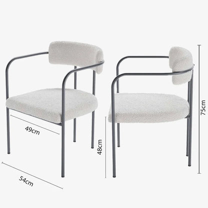 Chaise de salle   manger tapiss e avec accoudoirs, bouclette gris-cr me Barbara