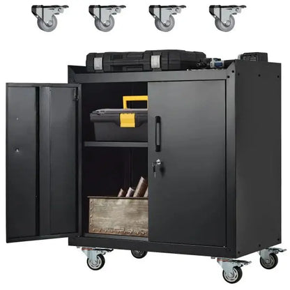 Rolling Metal Garage Storage Cabinet with Lockable Doors, Adjustable Shelves, and Tool Organization  34″H x 30.3″L x 18″W
