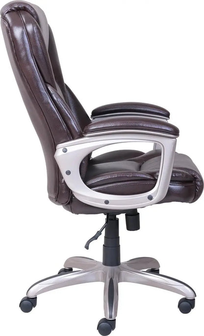 Serta Heavy-Duty Brown Leather Office Chair with Memory Foam &amp; 350 lb Capacity