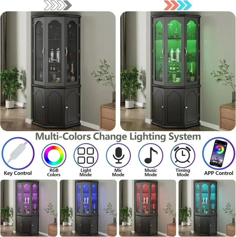 Modern Corner Wine Storage Cabinet  Tall LED-Lit Design for Home Bars and Dedicated Cellars