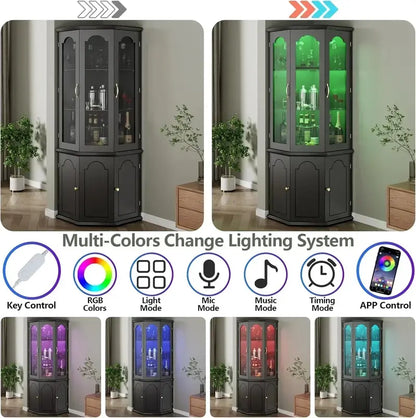 Modern Corner Wine Storage Cabinet  Tall LED-Lit Design for Home Bars and Dedicated Cellars