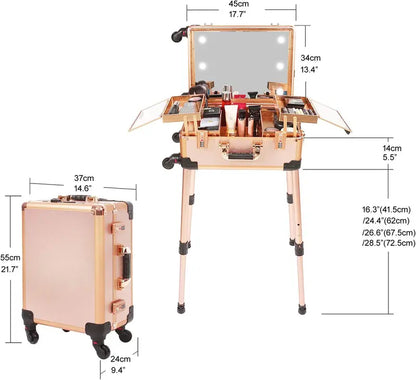 Lighted Makeup Travel Case  Medium-Sized Cosmetic Organizer with Code Lock, Built-in Speaker & Mirror