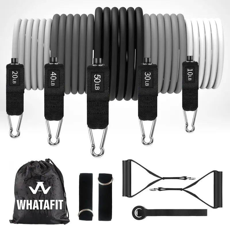 Whatafit Resistance Bands Set  100% Natural Latex, Adjustable Up to 150 lbs, Portable Home Gym with Accessories