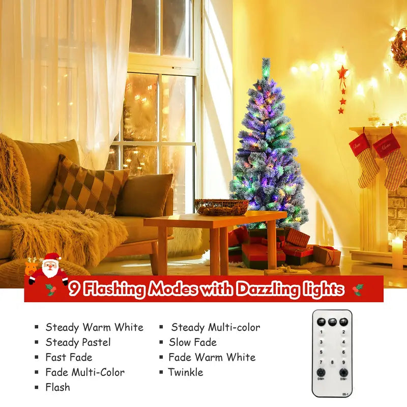 5-Foot Premium Pre-Lit Snow-Flocked Artificial Christmas Tree with 140 RGB LEDs & 9 Lighting Effects