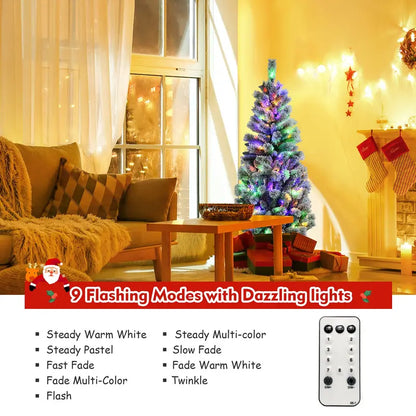 5-Foot Premium Pre-Lit Snow-Flocked Artificial Christmas Tree with 140 RGB LEDs & 9 Lighting Effects
