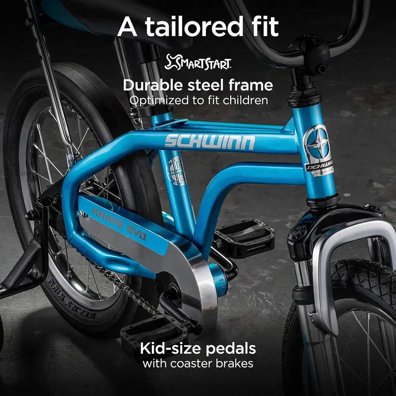 Schwinn Krate EVO Kids Bike, 16″ Wheels, Ages 3-5, Raspberry, Alloy Steel Frame, Removable Training Wheels, Coaster Brake