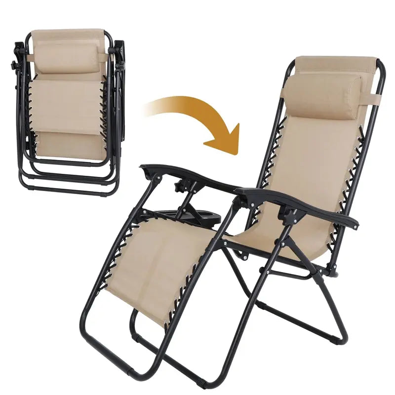HomGarden Zero-Gravity Patio Chairs  2-Pack Steel Frame Recliners in Neutral Beige
