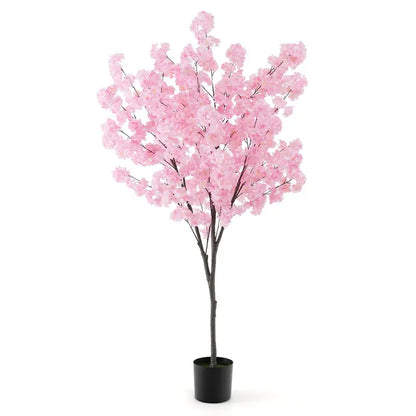 6.5-Foot Artificial Cherry Blossom Tree  Pink Blooming Faux Plant in Cement Planter