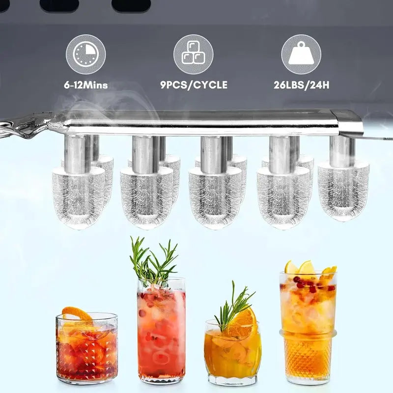 Portable Countertop Ice Maker with Self-Cleaning Function, 9-Cube Cycle in 6 Minutes, Dual Bullet Ice Sizes, 26.5 lb Daily Output  Black & Green