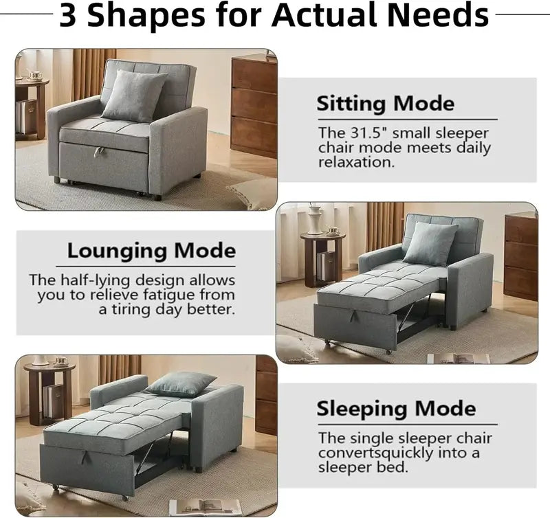 Convertible Pull-Out Sofa Chair  Space-Saving Sleeper Sofa for Small Spaces