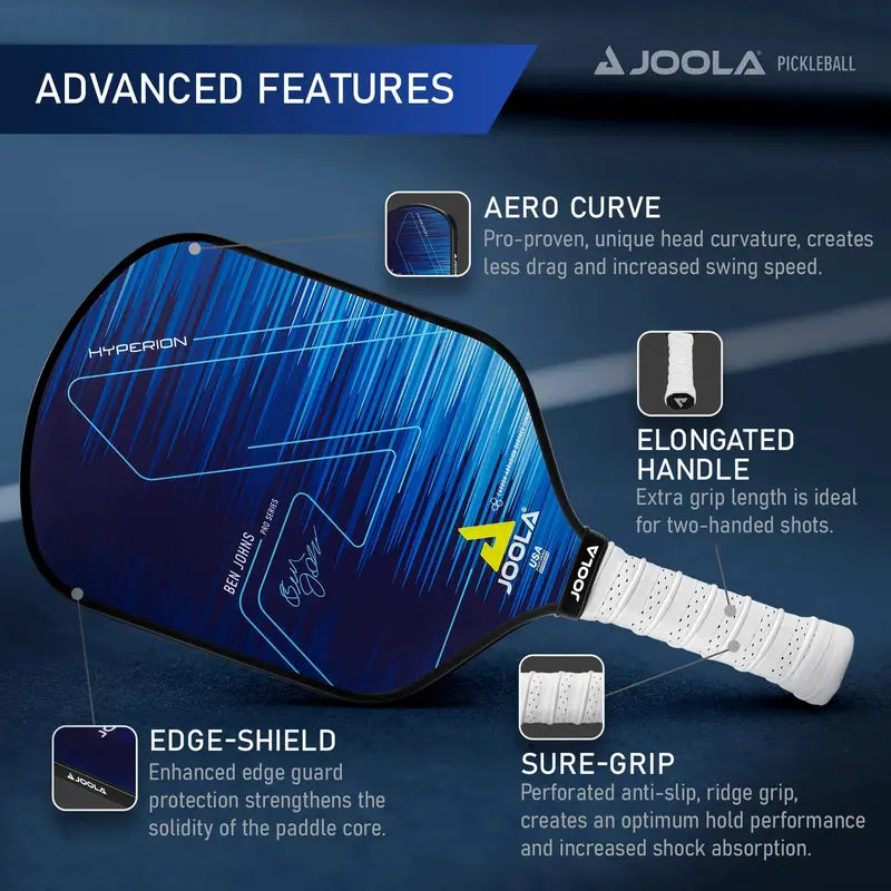 JOOLA Ben Johns Hyperion Hybrid CAS 16 Pickleball Paddle  Carbon Abrasion Surface, 16mm Honeycomb Core, Sure-Grip Technology