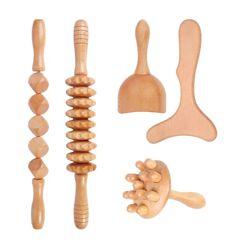 5-Piece Wood Therapy Massage Set  Full-Body Wooden Tools for Professional & At-Home Use