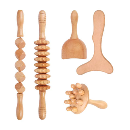 5-Piece Wood Therapy Massage Set  Full-Body Wooden Tools for Professional & At-Home Use
