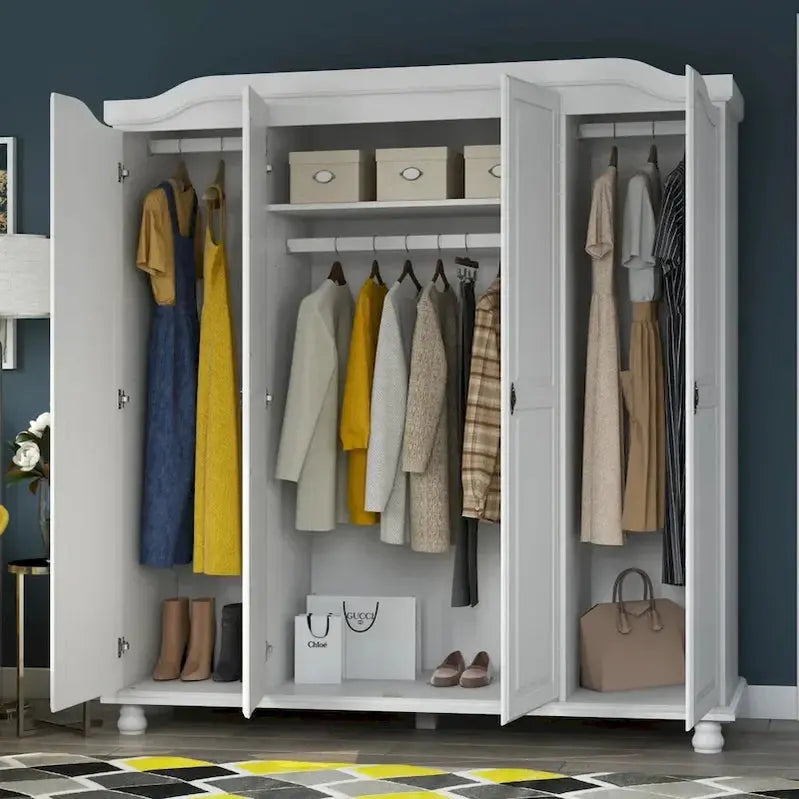 Kyle Armoire by Palace Imports  Handcrafted 4-Door Solid Wood Wardrobe with Optional Mirrored Panels