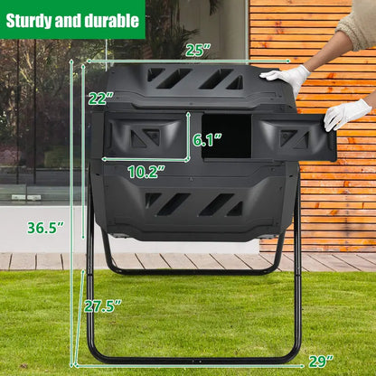 Dual-Bin 43-Gallon Rotating Compost Tumbler with Dual Sliding Access Doors