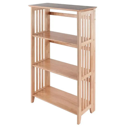 Three-Section Foldable Shelf in Natural Wood Finish