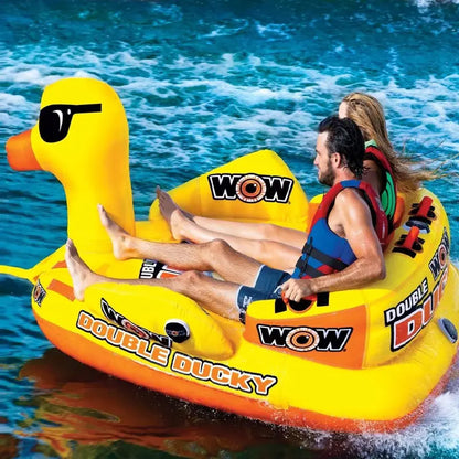 WOW Sports Double Ducky 2-Person Towable Tube  340-Lb Capacity, Heavy-Duty PVC, Dual Tow Points