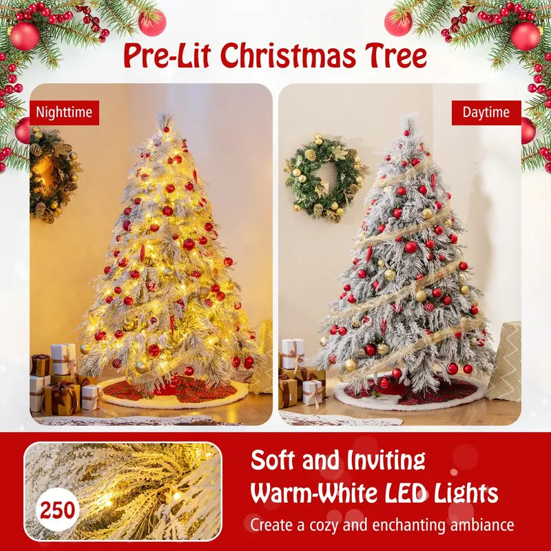 6-Foot Snow-Flocked Pre-Lit Christmas Tree  Realistic PVC & Pine Needle Blend with Hinged Construction