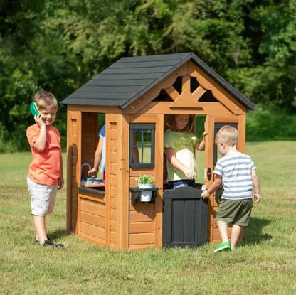 Cedar Indoor/Outdoor Playhouse with Integrated Kitchen Area for Kids