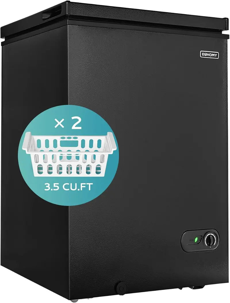 EUHOMY 3.5 Cu. Ft Chest Freezer — Compact Deep Freezer with Removable Basket, 7-Level Thermostat, Energy-Efficient Design