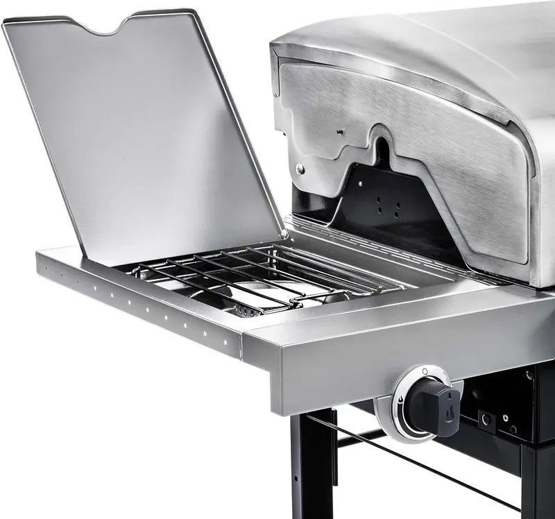 Premium Stainless Steel 4-Burner Gas Grill on Mobile Cart  Even Heat Distribution and Durable Outdoor Cooking Station